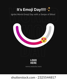 World Emoji Day creative emotion slider concept. it's emoji day banner design vector illustration. Heart eyes emoji slider or love level scale slider.