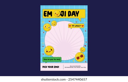World Emoji Day Flyer. Vector illustration.