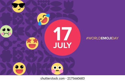 World emoji day geometric 17 July. Poster, book cover, greeting card vector illustration