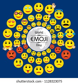 World emoji day greeting card design template with different feelings
