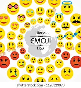 World emoji day greeting card design template with different feelings