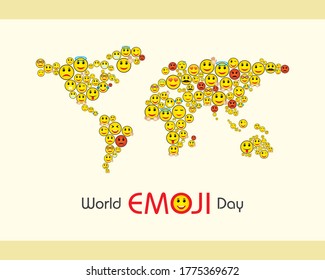 World emoji day greeting card design template with different feelings
