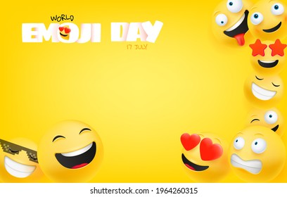 World Emoji Day Greeting Card. Happy Emoji Day Vector Greeting Card. 17 Of July