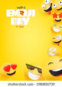 World Emoji Day Greeting Card. Happy Emoji Day Vector Greeting Card. 17 Of July