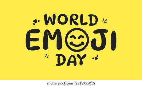 World Emoji Day with smiley face and heart icon on yellow background