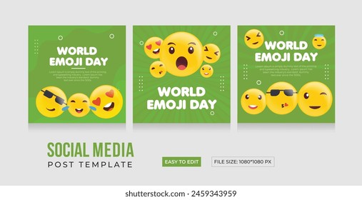 World Emoji Day, Social media template. Modern and colour full emoji design. World Laughter Day. Poster, Banner, Vector design social media post. EPS vector illustration.
