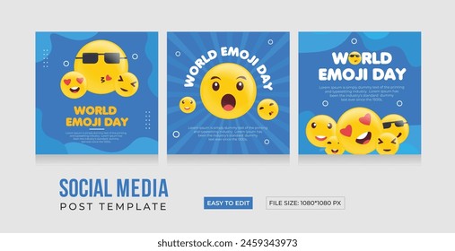 World Emoji Day, Social media template. Modern and colour full emoji design. World Laughter Day. Poster, Banner, Vector design social media post. EPS vector illustration.
