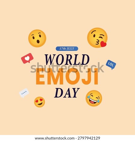 World Emoji Day Typography with Cute Emoji. 17th July Vector Illustration.