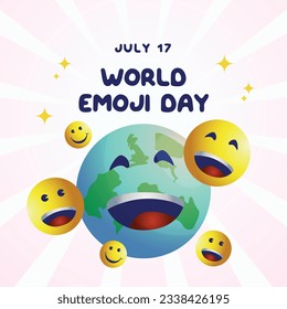 World emoji day vector background template. World emoji day text in circle white frame with cute smileys.