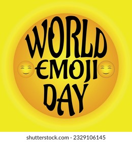 World emoji day vector illustration  design. 17 July World Emoji Day text in circle white yellow frame 
with cute smile sad  emojis face and different icon facial expression in yellow white background
