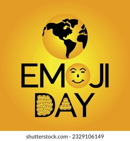 World emoji day vector illustration  design. 17 July World Emoji Day text in circle white yellow frame 
with cute smile sad  emojis face and different icon facial expression in yellow white background