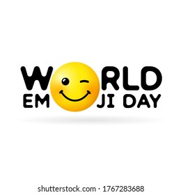 World Emoji Day vector template design illustration. Concept for Smile Day with wink in text. Line icon emoticon smiling illustration on white background