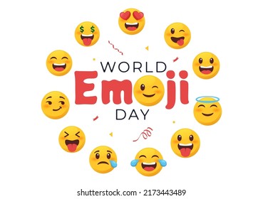 World Emotion Day Celebration with Events and Product Releases in Different Facial Expression Cute Cartoon Form in Flat Background Illustration