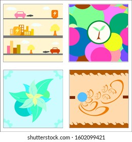 World energy day wallpaper set-4 seamless pattern wallpaper: green city, steam blow, flower with multiple colorful background