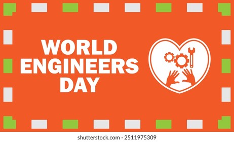 World Engineers Day vector banner design with geometric shapes and vibrant colors on a horizontal background.