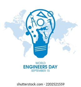 World Engineers Day vector. Engineering and development work tools in the bulb icon vector. Industrial equipment blue silhouette icons. Technology and innovation tools design element. September 15
