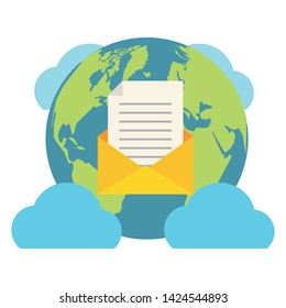 world envelope cloud computing send email vector illustration