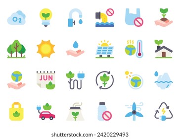 World Enviroment Day icon vector set. World Enviroment Day icon set. World Enviroment Day flat color icon collection