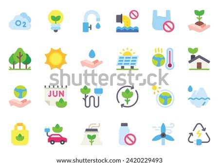World Enviroment Day icon vector set. World Enviroment Day icon set. World Enviroment Day flat color icon collection