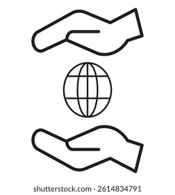World Environment Conservation Line and Silhouette Icon Set. Hand Hold Planet Earth Pictogram. Human Protect Environmental Nature Symbol. design eps 10 
