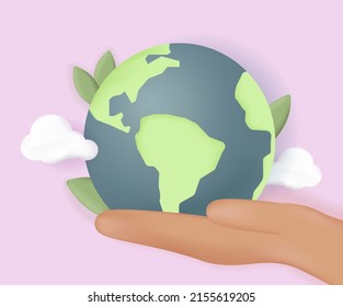 World environment day 3d illustration. Palm holding planet earth