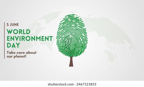  World Environment Day. 5 June. Green thumb fingerprint tree concept.