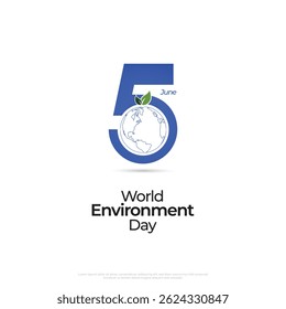 Dia Mundial do Meio Ambiente 5 junho Poster Design, Gráfico da Terra Mínima com Ícone de Folhas.