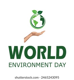 World Environment Day. 5th June. Holding hand and World map plant concept. EPS editable file. 