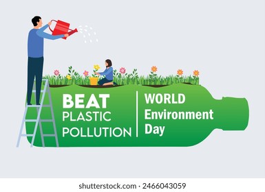 Día Mundial del Medio Ambiente. 5 de junio. BeatPlasticPollution, Fondo de Vector del concepto del Día Mundial del Medio Ambiente 2023. Día mundial del medio ambiente. Campaña contra la contaminación. 