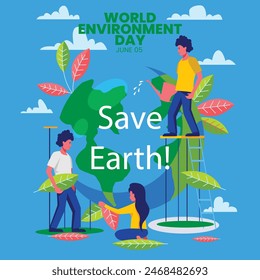 Weltumwelttag. 5. Juni. BeatPlasticPollution, World Environment Day Concept 2023 Vektorgrafik Hintergrund. In: Globe World Environment Day. Kampagne gegen Umweltverschmutzung.