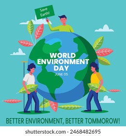 Weltumwelttag. 5. Juni. BeatPlasticPollution, World Environment Day Concept 2023 Vektorgrafik Hintergrund. In: Globe World Environment Day. Kampagne gegen Umweltverschmutzung.