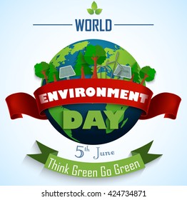 World Environment Day 5th June With Red And Green Ribbons.Vector