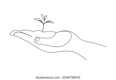World Environment Day Abstract Planet earth in hands continuous single line art drawing sketch