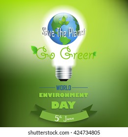 World environment day background with concept bulbs and globe on green background.Vector