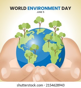 Antecedentes del Día Mundial del Medio Ambiente con las manos en la mano alrededor del mundo