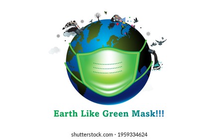 World environment day. environment background. Save the earth concept with pollution mask and covid 19 Corona virus