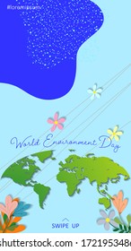World Environment Day background for social media stories. Use for background, banner, screensaver, wallpaper, social ad, presentation, event invitation, discount voucher. Vector illustration.
