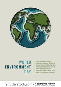 world environment day banner design layout with text and paper cut colorful symbol of planet. vector illustration for greeting cards, posters, flyers, invitations, brochures