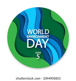 World environment day banner design with text and paper cut colorful symbol of planet. 3d paper cut eco friendly design. Vector illustration. 