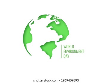 World Environment Day Banner. Eco Concept. Green World Map on Papercut style. Vector illustration