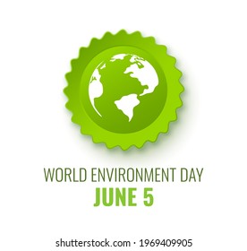 World Environment Day Banner. Eco Concept. World Map on Green Badge. Vector illustration