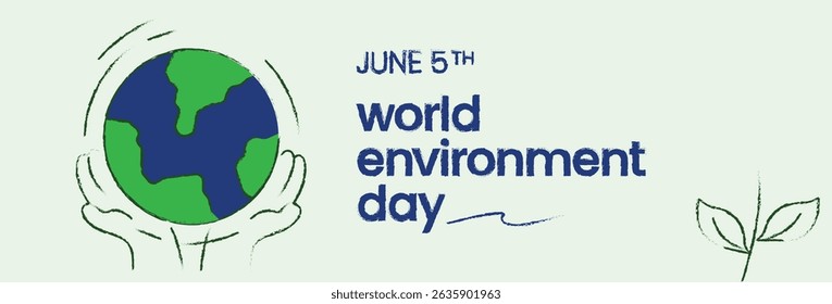 World Environment Day banner with hand-drawn Earth illustration and eco-friendly elements in doodle style. Perfect for sustainability campaigns, environmental awareness, and green lifestyle promotion.