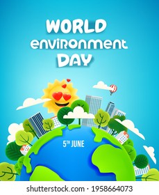 World environment day banner on 5th of the june. Cartoon 3d style vector illustration with plasticine effect