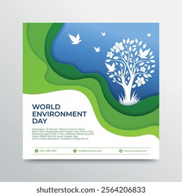 World Environment Day Banner or Poster with paper cut and tree silhouette vector design