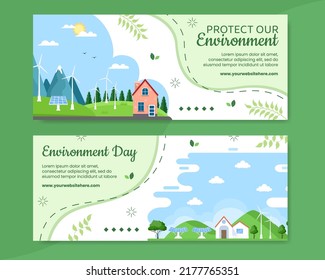 World Environment Day Banner Template Flat Cartoon Background Vector Illustration