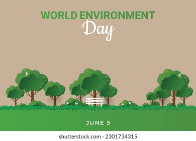 banner del día mundial del medio ambiente con árbol en el jardín sobre diseño de vector de fondo marrón.