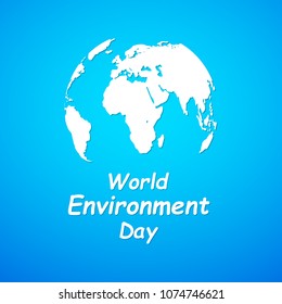 World Environment Day banner. Vector illustration. Globe with lettering on bright blue background.