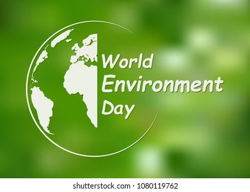 World Environment Day banner. Vector illustration. Globe with lettering on bright green background.