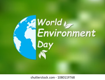 World Environment Day banner. Vector illustration. Globe with lettering on bright green background.