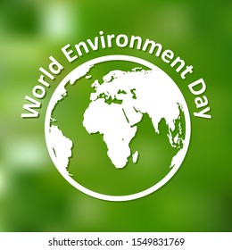 World Environment Day banner. Vector illustration. Globe Earth with lettering on bright green background.